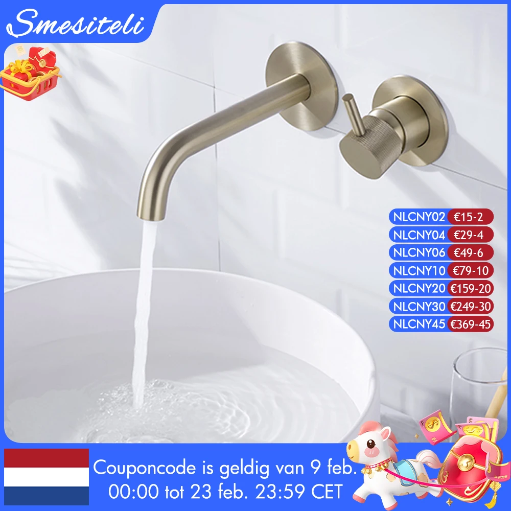 Washbasin Faucet Bathroom Sink Faucets Knurled Brushed Gold Wall Mounted Water Mixer Tap Gunmetal Brass Hot &Cold