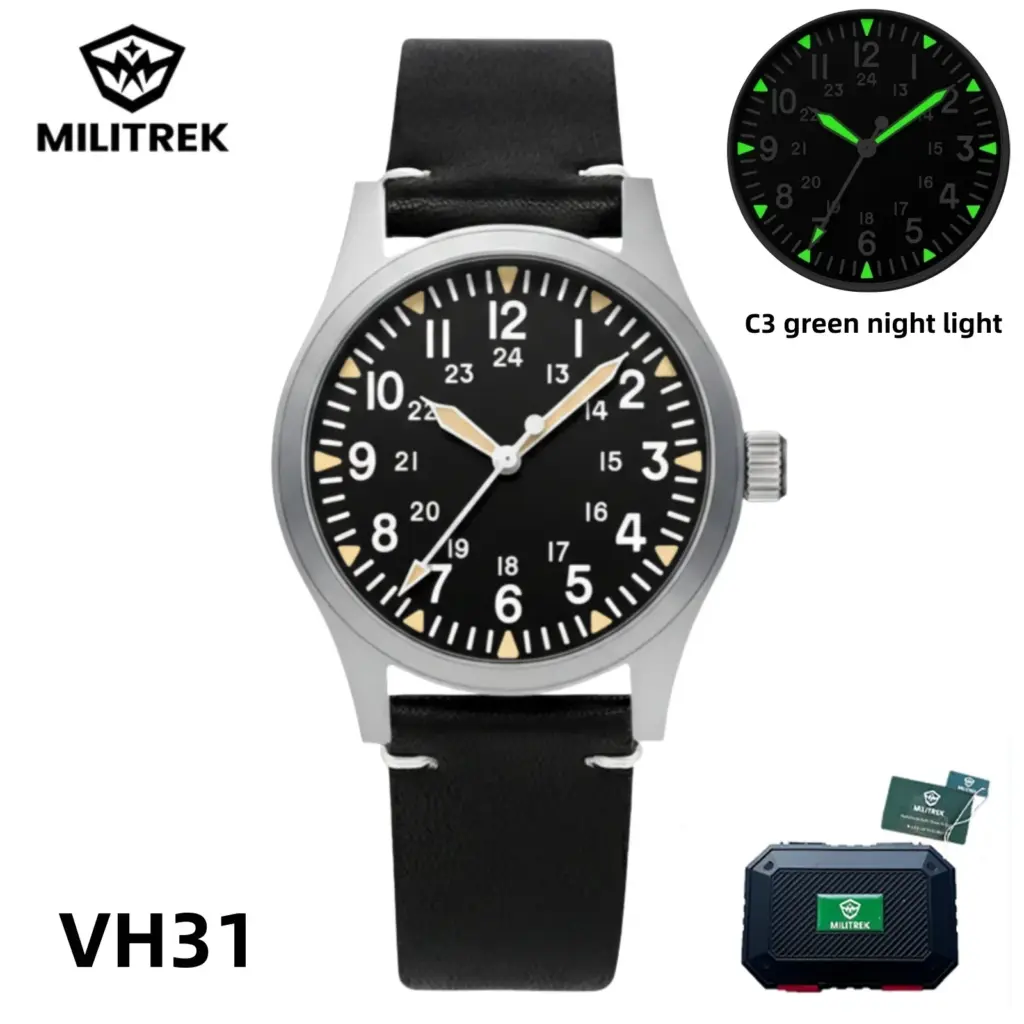 MILITREK 2025 new 37mm military retro belt men's VH31 quartz watch stainless steel 100m waterproof C3 night light reloj hombre