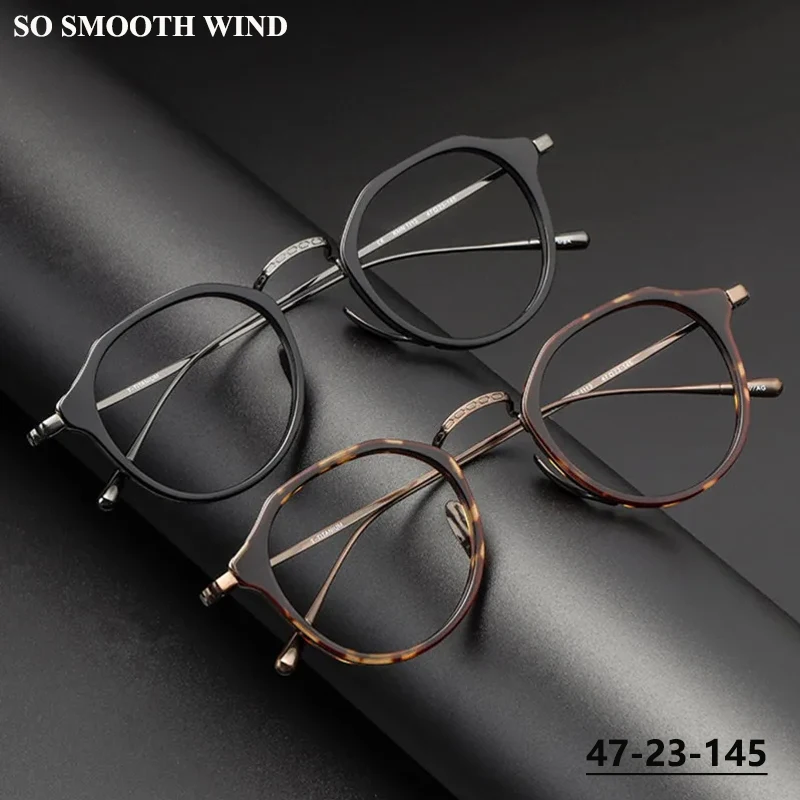 Japanese Design Eyeglasses Men Pure Titanium Glasses Frame Retro Round GAFAS Woman Acetate Eyewear Spectacles Frames KMN1113