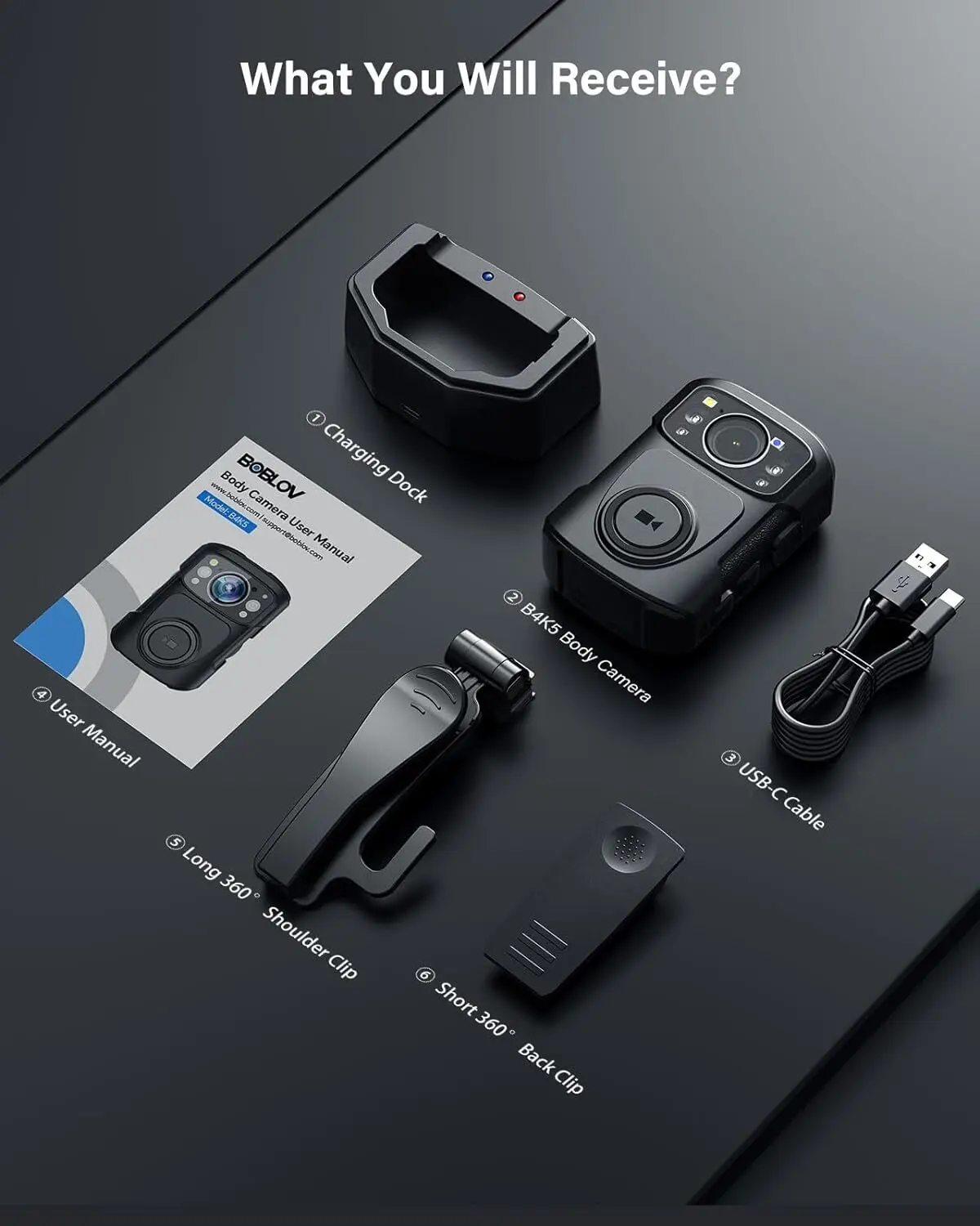 BOBLOV B4K5 4K Police Body Camera 256G GPS IR Night Vision IP68 for Patrol/Guard