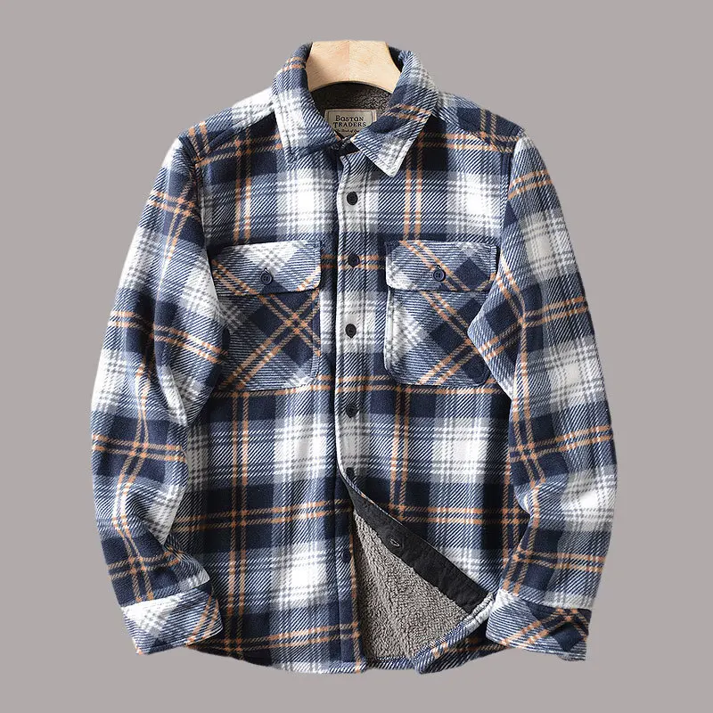 Americans Style Men's Winter Sherpa Fleece Lined Flannel Shirt Jacket Workwear Warm Button Up Plaid Shirt Jacket Male Clothing