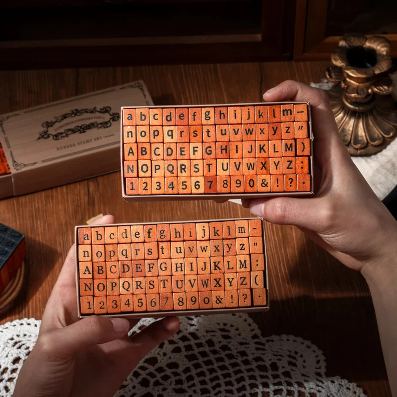 Journal GO 70pcs/set Wooden Rubber Alphabet Letter Number Stamp Set for Card Collage Junk Journal Scrapbooking DIY Standard Seal
