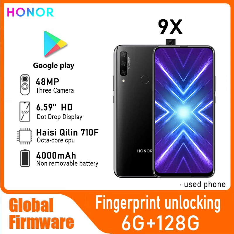 HONOR 9X Smartphone Global Firmware 6.59-inch Fingerprint (rear-mounted) Camera 48M Battery 4000 mAh CPU Qilin 710F used phone
