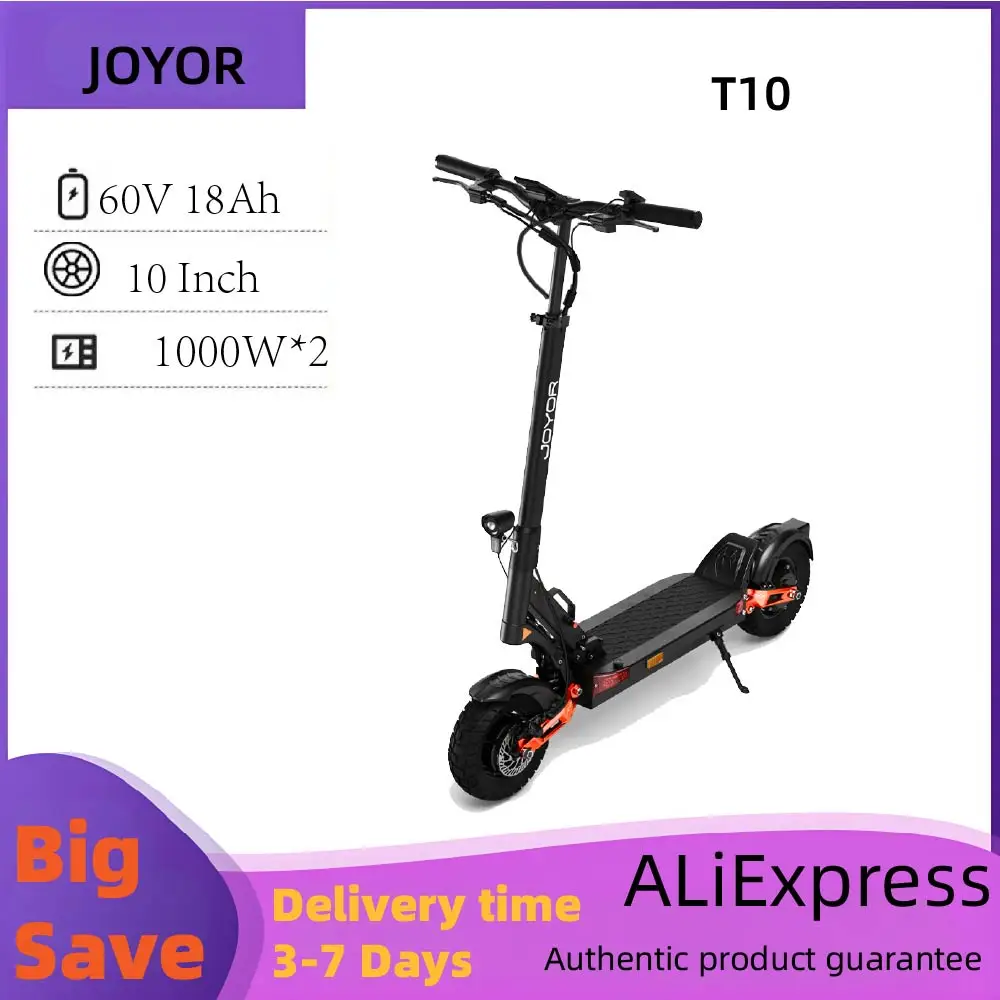 JOYOR T10 Adult Foldable Escooter 1000W*2 Motor Electric Scooter 60V18AH Battery 10 Inch off-road tire E-Mountain Scooter