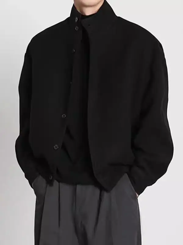 Men's Faionable Woolen Jaet Stand Collar Thiened Winter Coat Korean Sle Trendy Cotton Top Youth Stand Fit