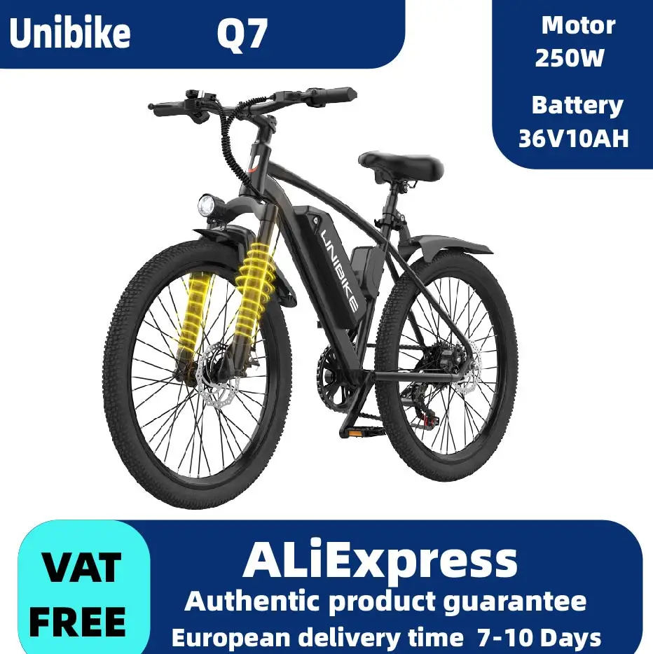 Unibike Q7 Adult Electric Bicycle 36V10Ah Battery Electric Bike 250W Motor E-bike 26 Inch Tire E-Mountain Bike