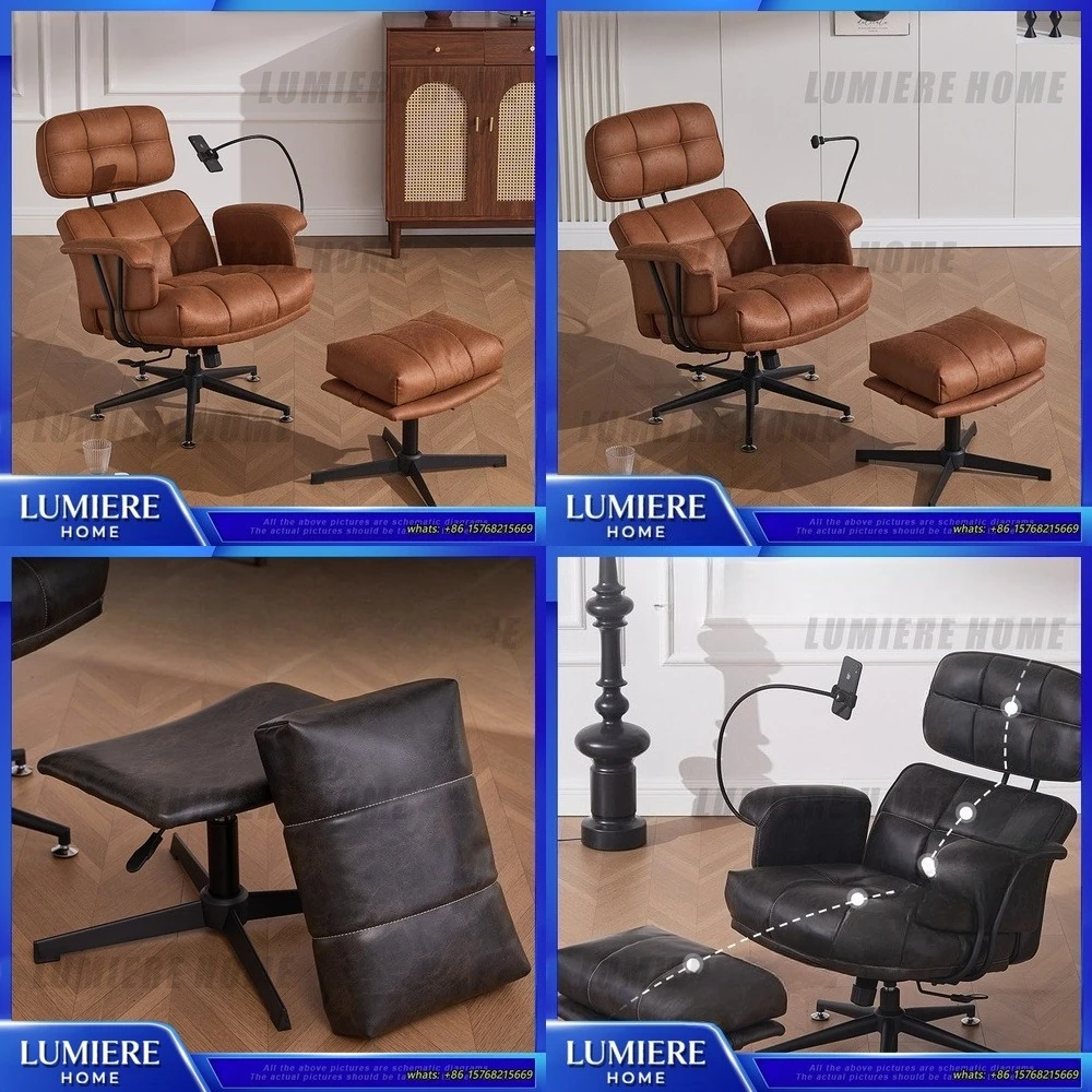 Eames Style Lounge Chair Single Sofa Minimalist Leather Armchair Modern Designer Accent Chair for Living Room Office