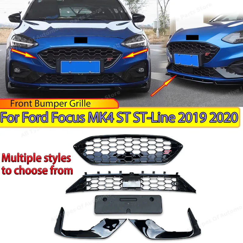 Car Front Bumper Grille for Ford Focus MK4 ST ST-Line 2019 2020 Racing Billet Grills Facelift Light Lamp Cover Body Kits Guard