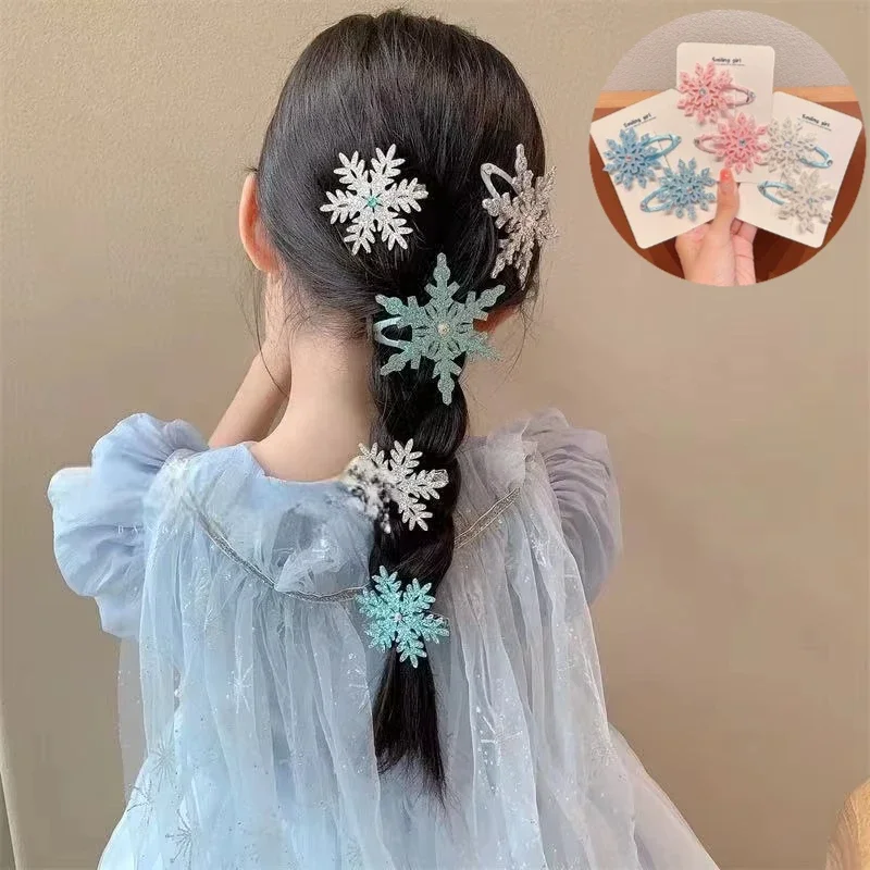 2pcs Snowflake Hairpin Children Hair Clip Winter Princess Hair Accessory Girl Side BB Clip Barrettes Headwear Hair Accessories