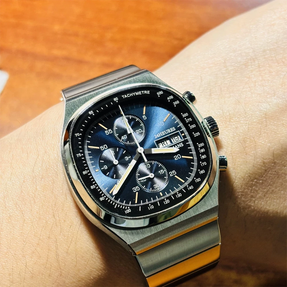 Hruodland Retro Quartz Chronograph Men Watches Sapphire Glass Stainless Steel Fashion Dress Wristwatch F-022 reloj hombre