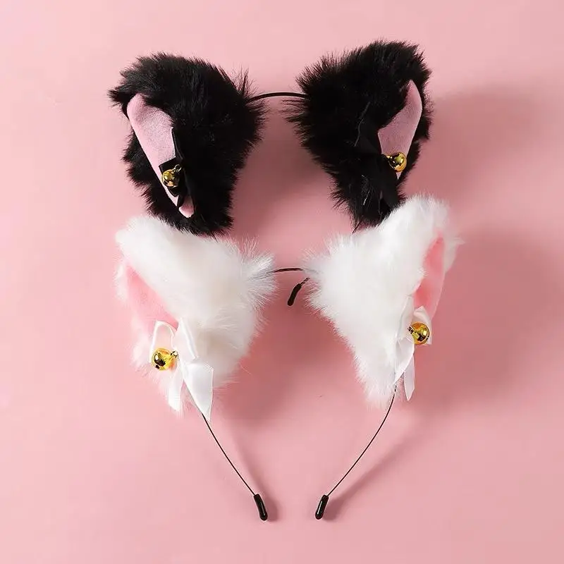 HOT Plush Lace Cat Ears Bell Headbands For Women Sexy Cat Ears Headband Cat Fur Ear Hairband Anime Cosplay Cat Fur Ear Hairband