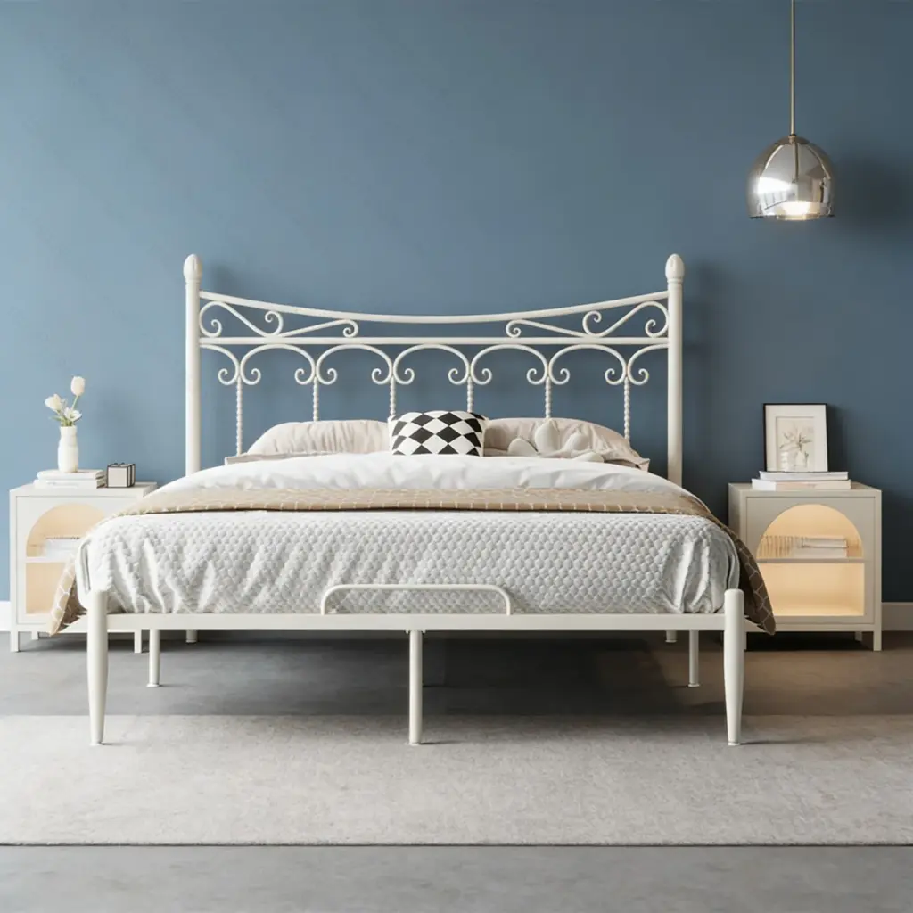 Classic Durable Bedroom Bases for Beds with Thicken Steel Tube Elegant Metal Bed Frame Modern Mattress Pallet Home Mattress Base