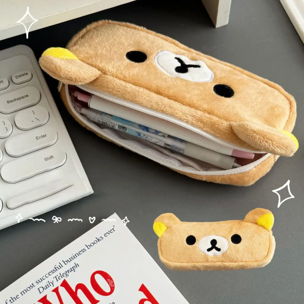 Kawaii Rilakkuma Pencil Cases For Kids Girls Cute Cartoon Bear Pencil Pouch Organizer Pen Bag School Stationeries Gifts Ins Hot