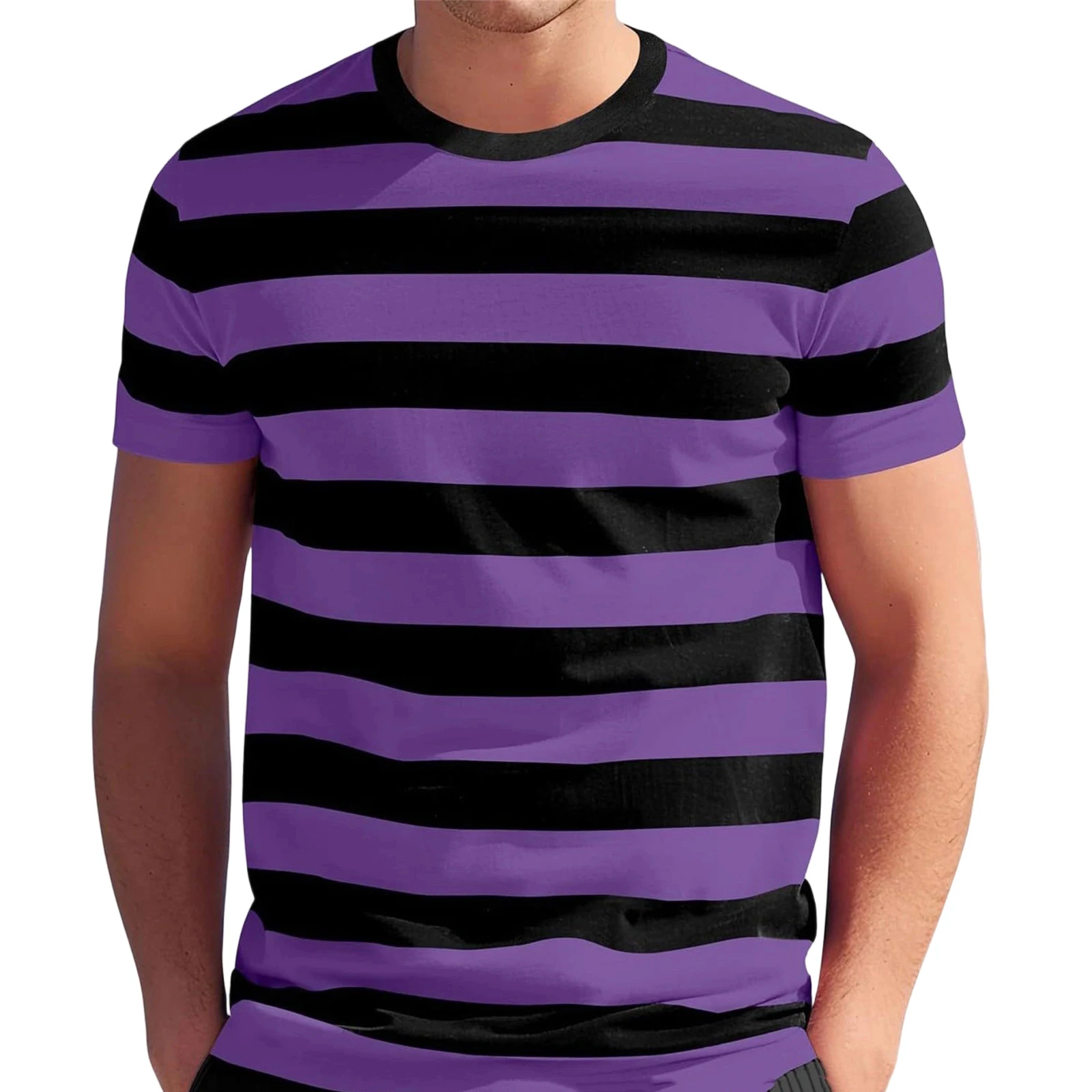 Round Neck Striped T-Shirt Short Sleeved Men'S Casual Trendy Short Sleeved Top Striped Short Sleeve Men'S Short Sleeve