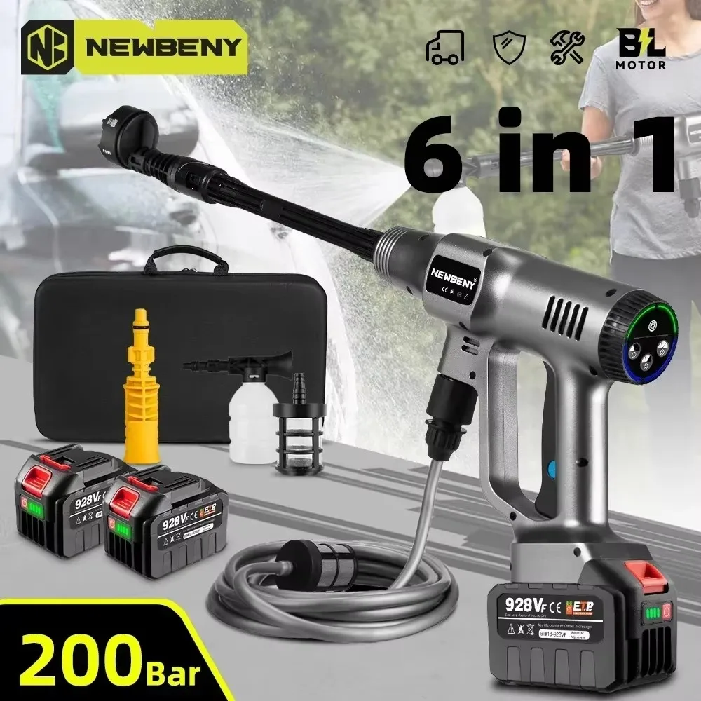 NEWBENY 200Bar Brushless Car Washer 3 Gear High Pressure Cordless Garden Cleaning Irrigation Tool For Makita 18V Battery Pin
