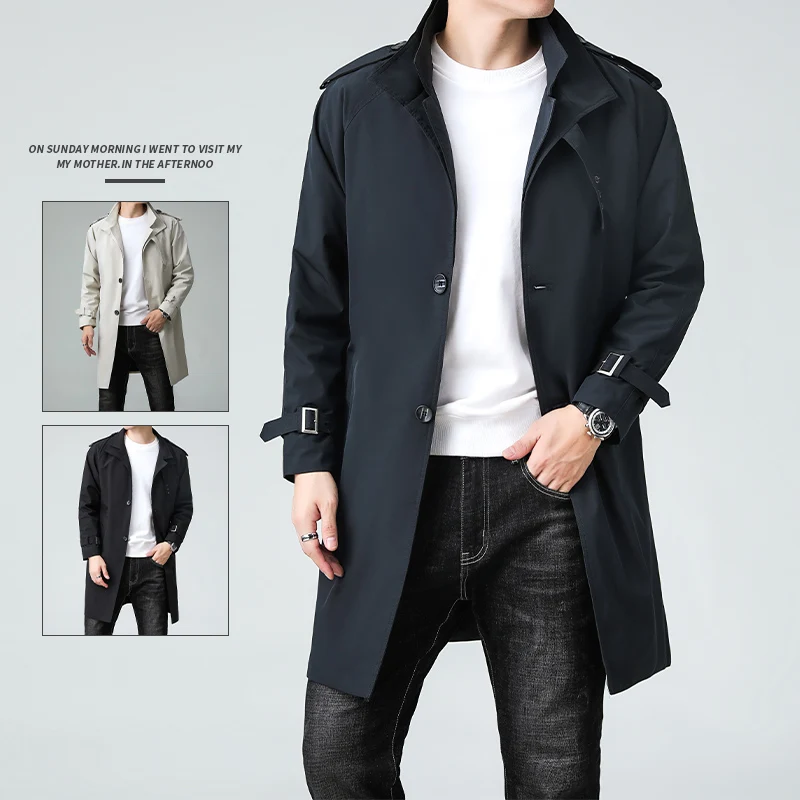 Brand New Men's Casual Jackets Solid Turn Down Collar Trench Spring Autumn Men England Style Coat High Street Outwear Trench