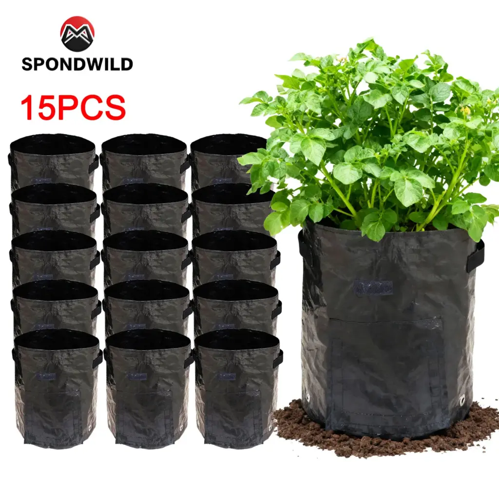 SPONDWILD 15/10/5 Pcs Potato Planting Bag PE/ Non-Woven Felt Gardening Pot Vegetable Flowerpot Multi Functional Vegetable Barrel