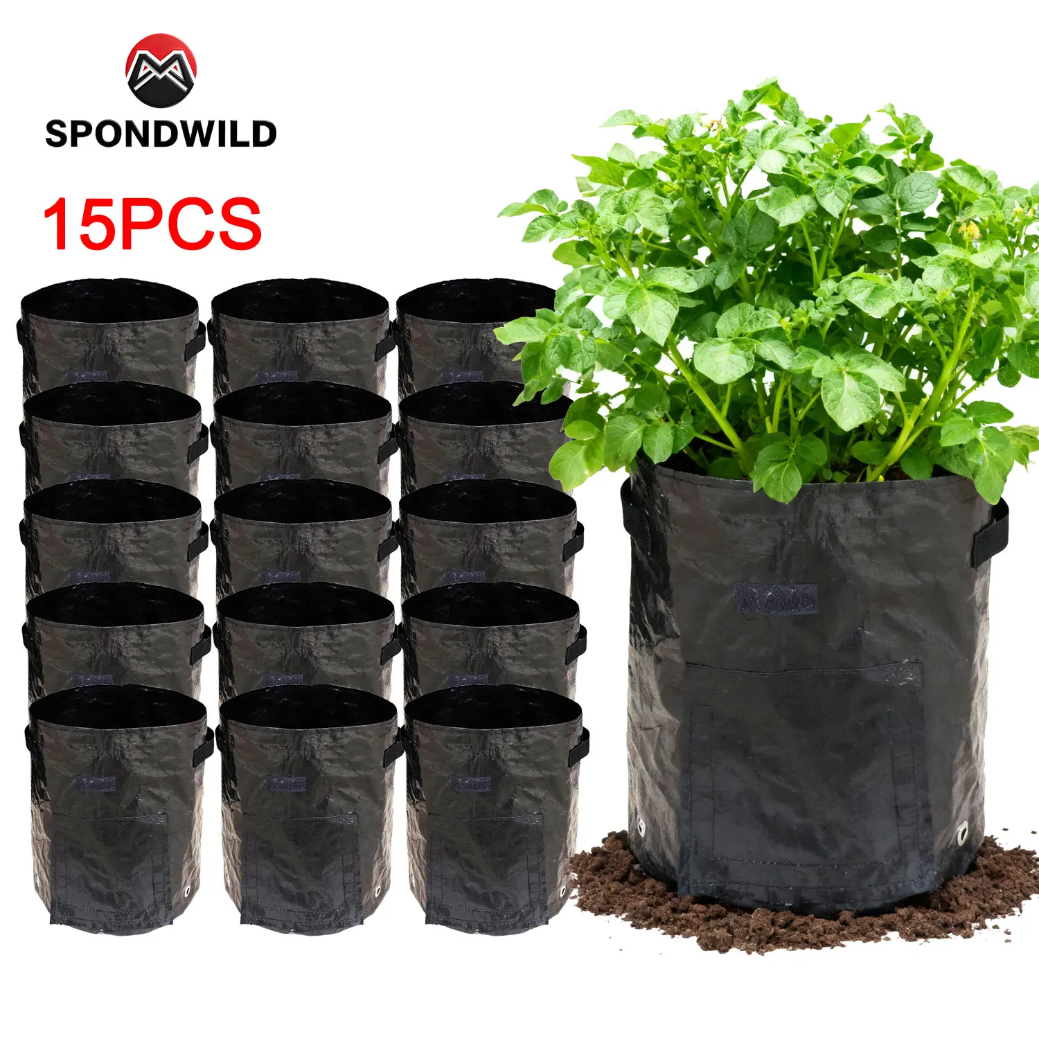 SPONDWILD 15/10/5 Pcs Potato Planting Bag PE/ Non-Woven Felt Gardening Pot Vegetable Flowerpot Multi Functional Vegetable Barrel