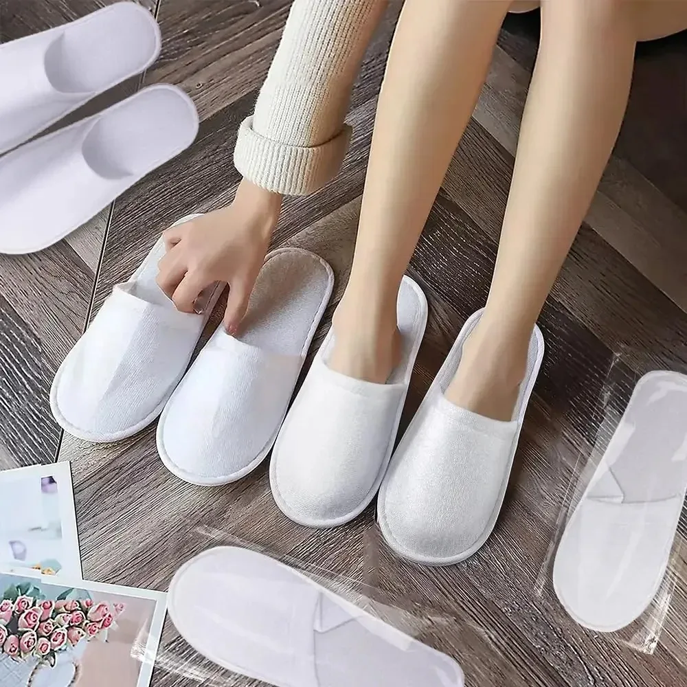 5/10/20pairs Of High-Quality Closed Toe Disposable Plush Non Slip Bathroom Slippers Suitable For Families,Hotels, SPA ,Travel