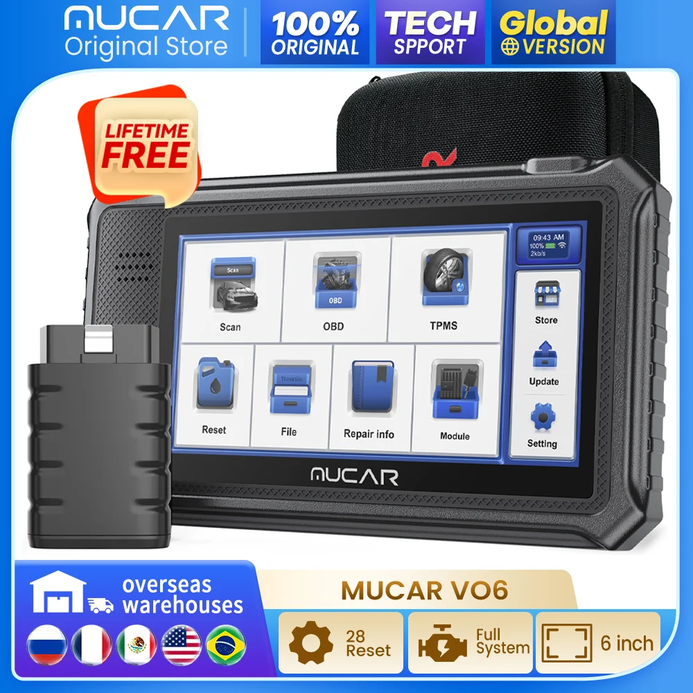MUCAR VO6 OBD2 car Diagnostic tool full system auto scanner code reader ABS Engine 28 resets oil scan tools lifetime free update