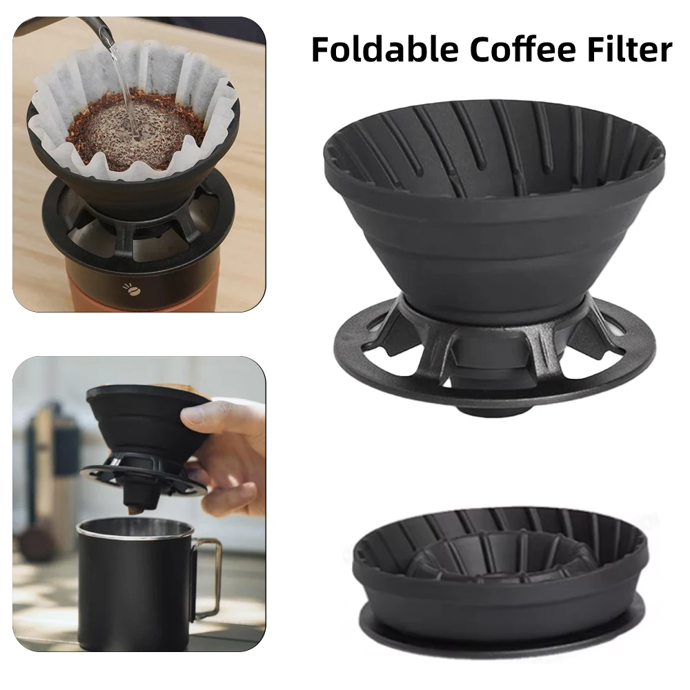 Portable Reusable Coffee Dripper Silicone coffee filter cup for outdoor Camping and Hiking use for 1-2 people black Barista tool