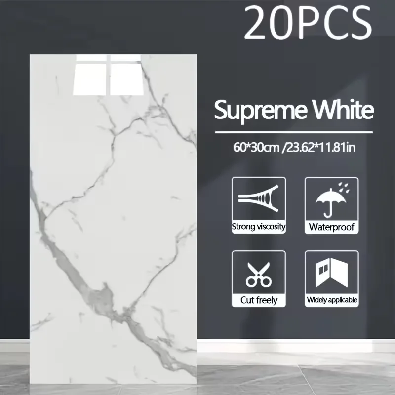 20-40-60pcs, 30x60 cm, marble-patterned wall stickers, DIY, waterproof, PVC material, 3D stickers, peelable, room decoration.