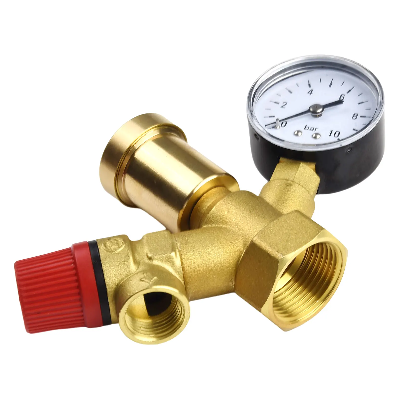 Boiler Safety Group Valve 1 Inch with 3 Bar Pressure Relief Valve and Manometer 0 10 Bar Quick Vent 3/8 Inch Brass Material
