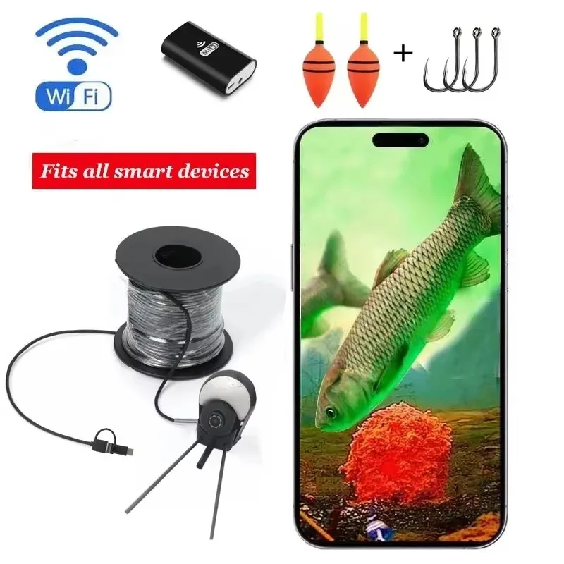 Wireless Fish Finders with Float and Anchor Hook Underwater Camera with WiFi Box 8LED Illuminated Fish Device for Simple Fishing