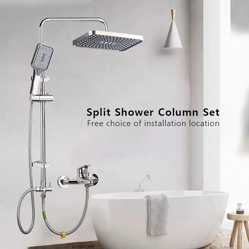 Split Shower Column Set Bathroom Faucet Single Cold Mixer Water Tap System Bathtub Taps Rainfall Shower Head Accessories Adapter