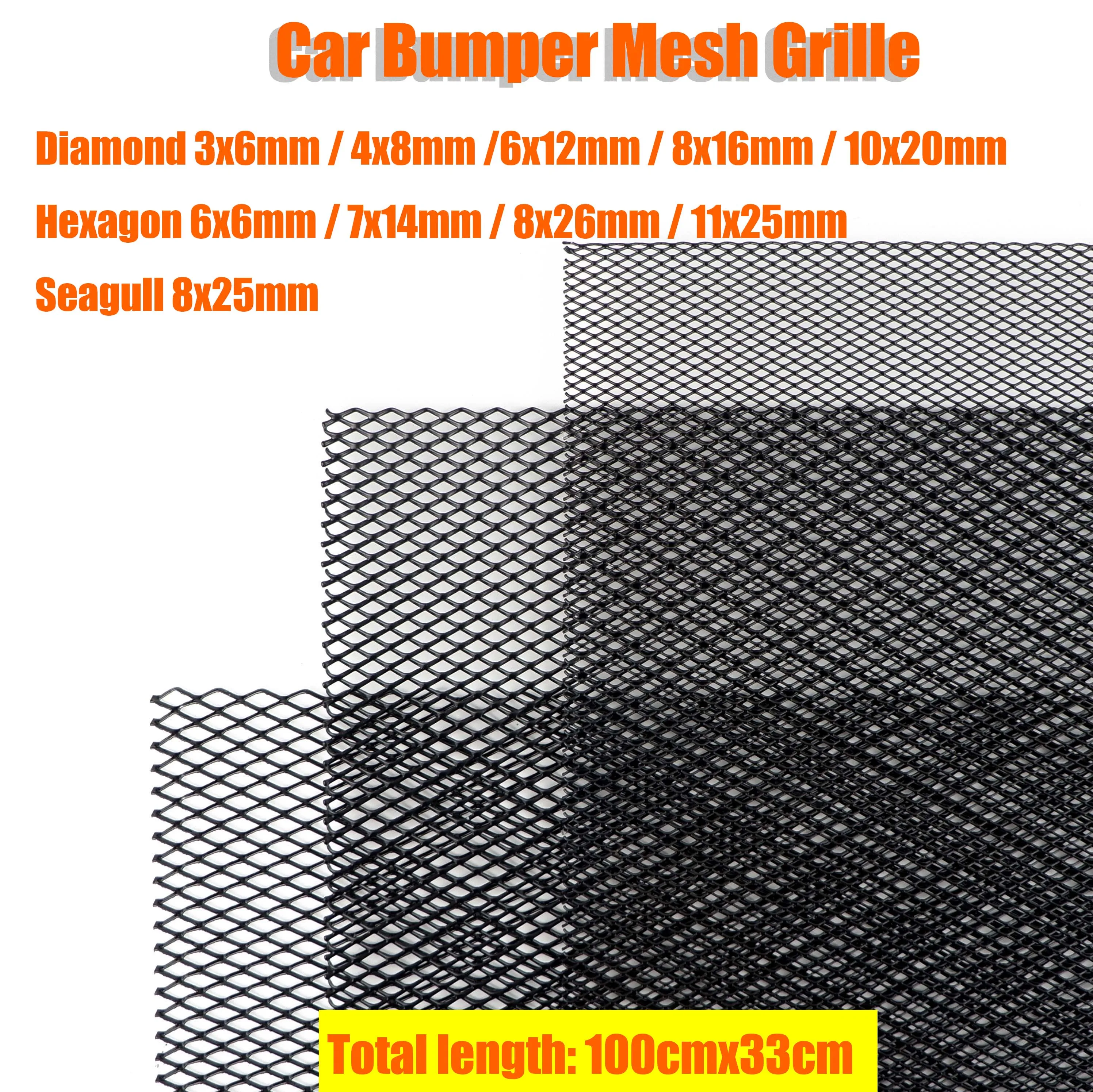 100x33cm Aluminium Racing Car Bumper Grille Grill Mesh Net Vent BlackTuning Universal Protector Caravan Camper Home Garden