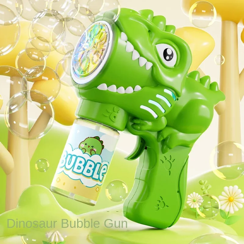 6-hole Dinosaur Bubble Machine Fully Automatic Bubble Gun Electric Bubble Gun with Light Automatic Soap Blower Outdoor Game Toy