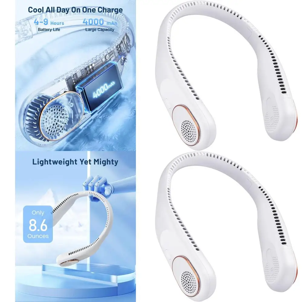 360° Rechargeable Wearable Neck Fan - 4000mAh Battery, Safe Bladeless Design for Travel and Gifts