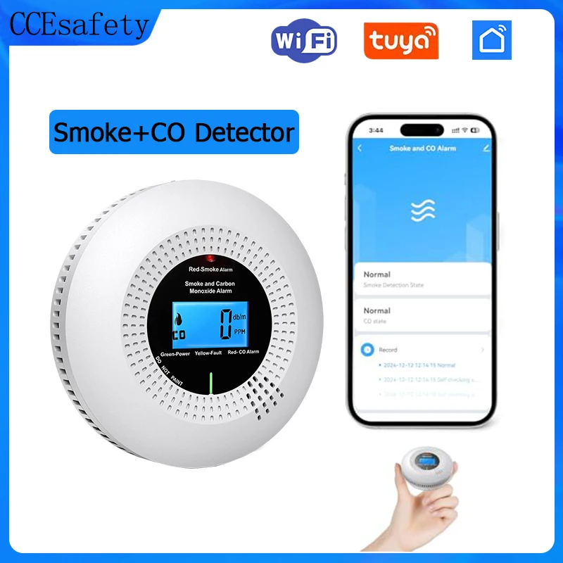 Wifi Tuya Smoke And Carbon Monoxide Detector 2-In-1 Smoke Detector 10 Years Sensor Lcd Display Aa Batteries For Home Samrt Life