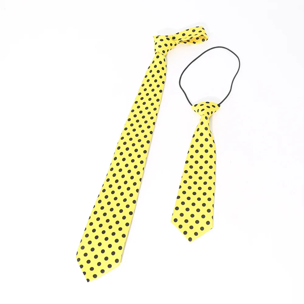 Polka dot Tie bow tie men's shirt uniform accessories tie lazy man's elastic Rubber Polyester Funny Yellow Necktie Kids Father c