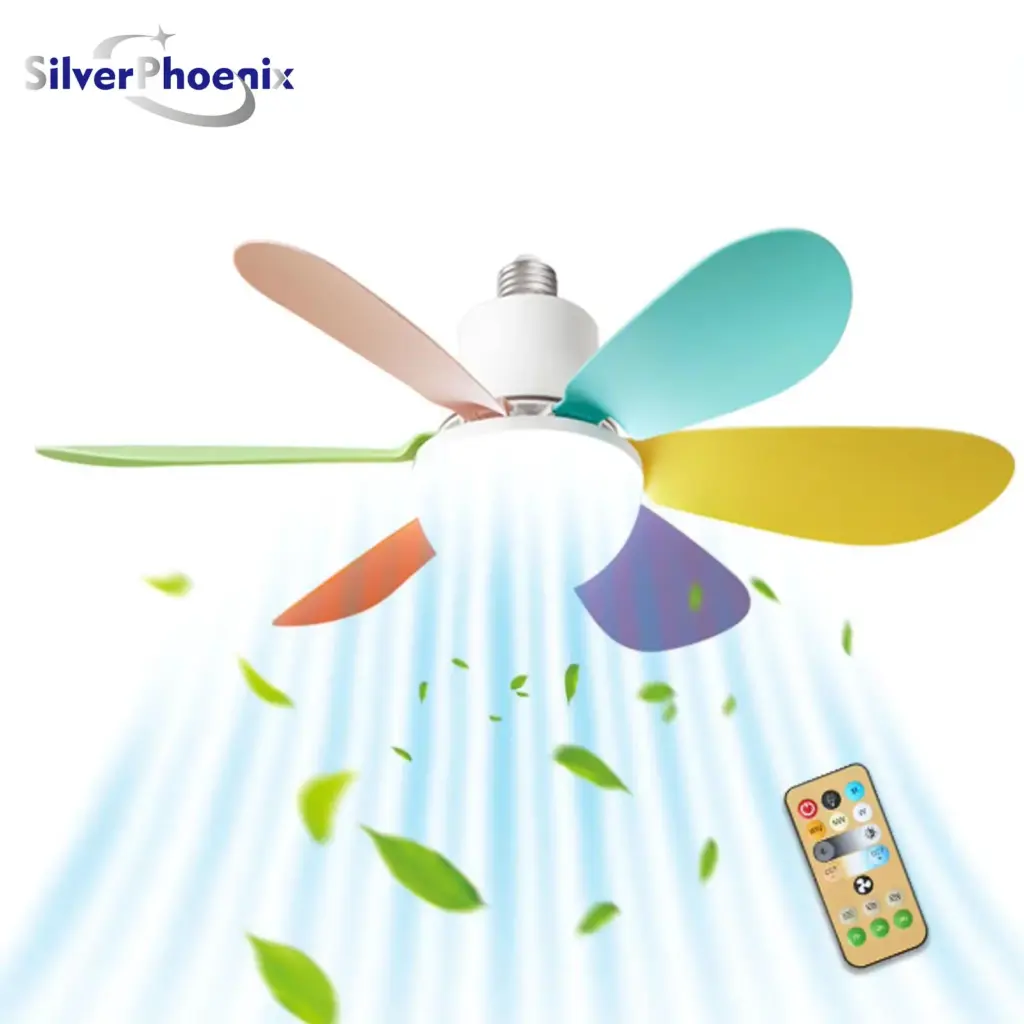 42cm Silent Color Ceiling Fan with LED Light and Remote Control Fan Light, 30W Fan, Ceiling Fan with E27 Socket.