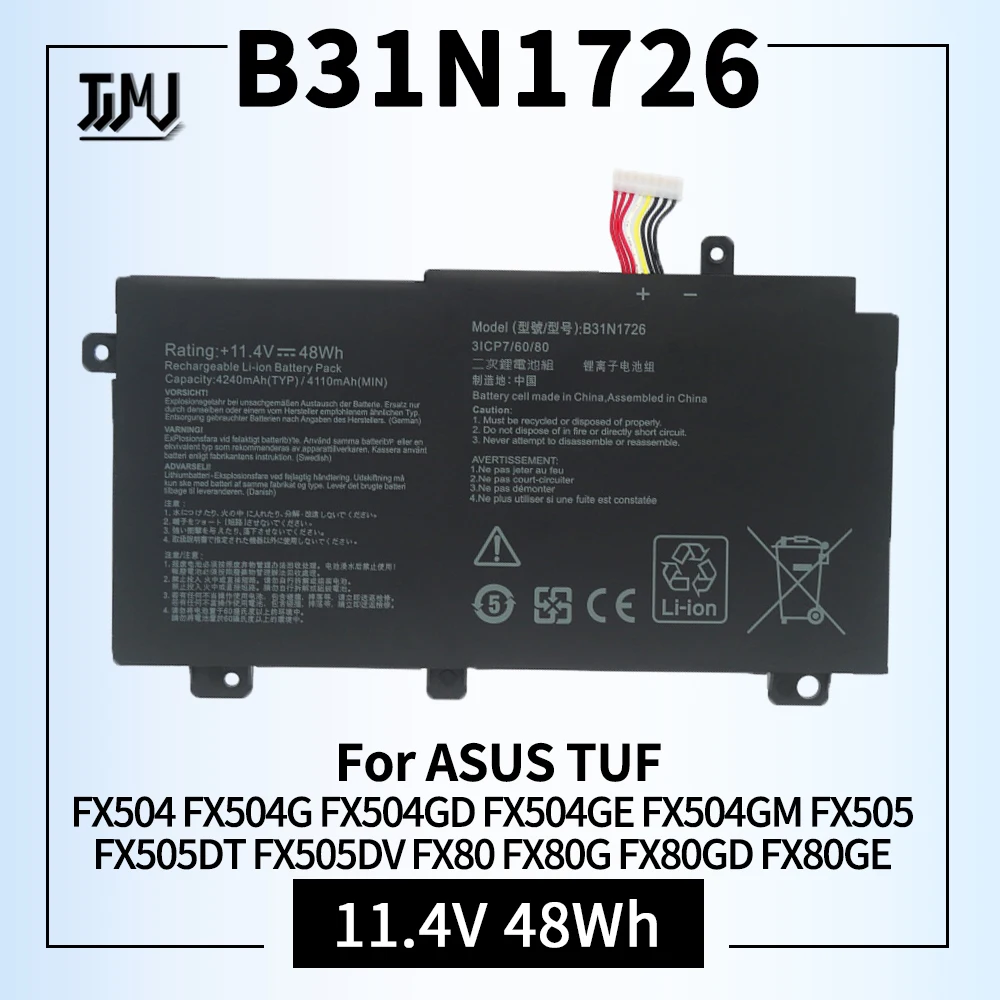 B31N1726 Battery for ASUS TUF Gaming FX504 FX504G FX504GD FX504GE FX504GM FX505 FX505DT FX505DV FX505GE FX80 FX80G FX80GD FX80GE
