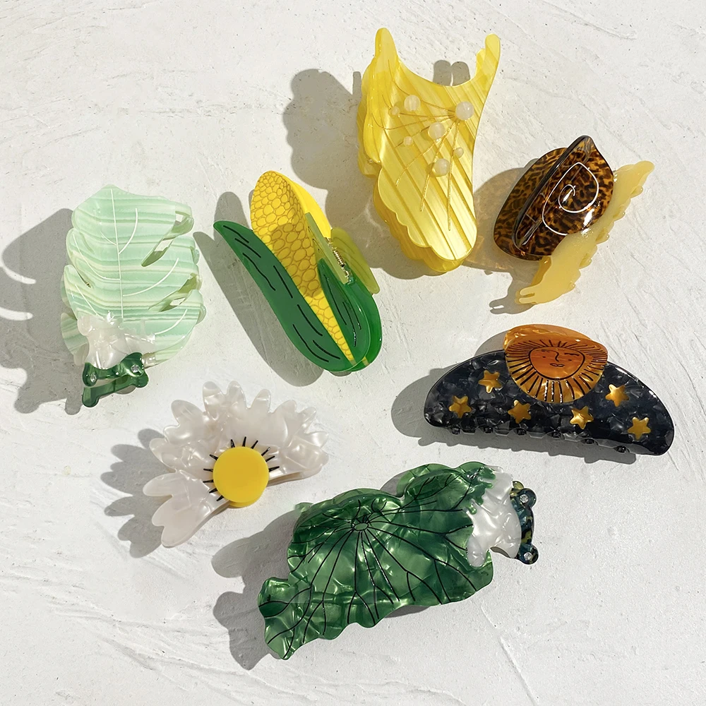Personality Acetate Corn Maple Leaves Snail Frog Hair Claws Clip For Women Girls New Animal Flower Hairpins Hair Accessories