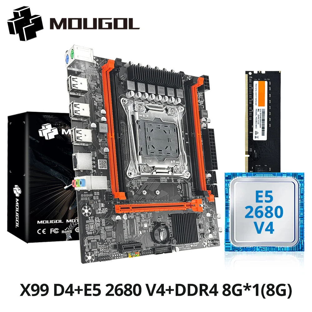 MOUGOL X99 Gaming Motherboard Kit with Intel Xeon E5 2680 V4 & DDR4 8Gx1 2133MHz Dual Channel ECC RAM M.2 NVME for Desktop PC