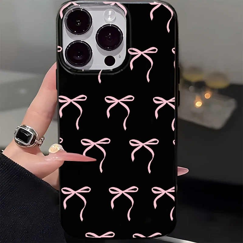 Fashion Pink Bowknot Pattern Phone Case For iPhone 16 17 15 14 13 12 11 Pro Max 16 7 8 Plus X XS 17Air Shockproof Soft Cover