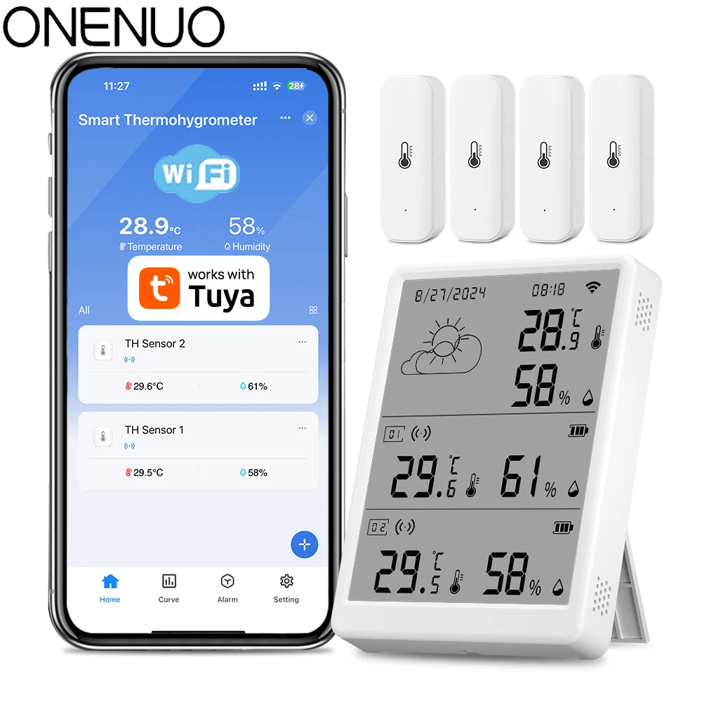 Tuya WiFi Weather Station Digital Thermometer Room Hygrometer with RF433 Indoor or Outdoor Humidity Temperature Sensors 2025 Hot