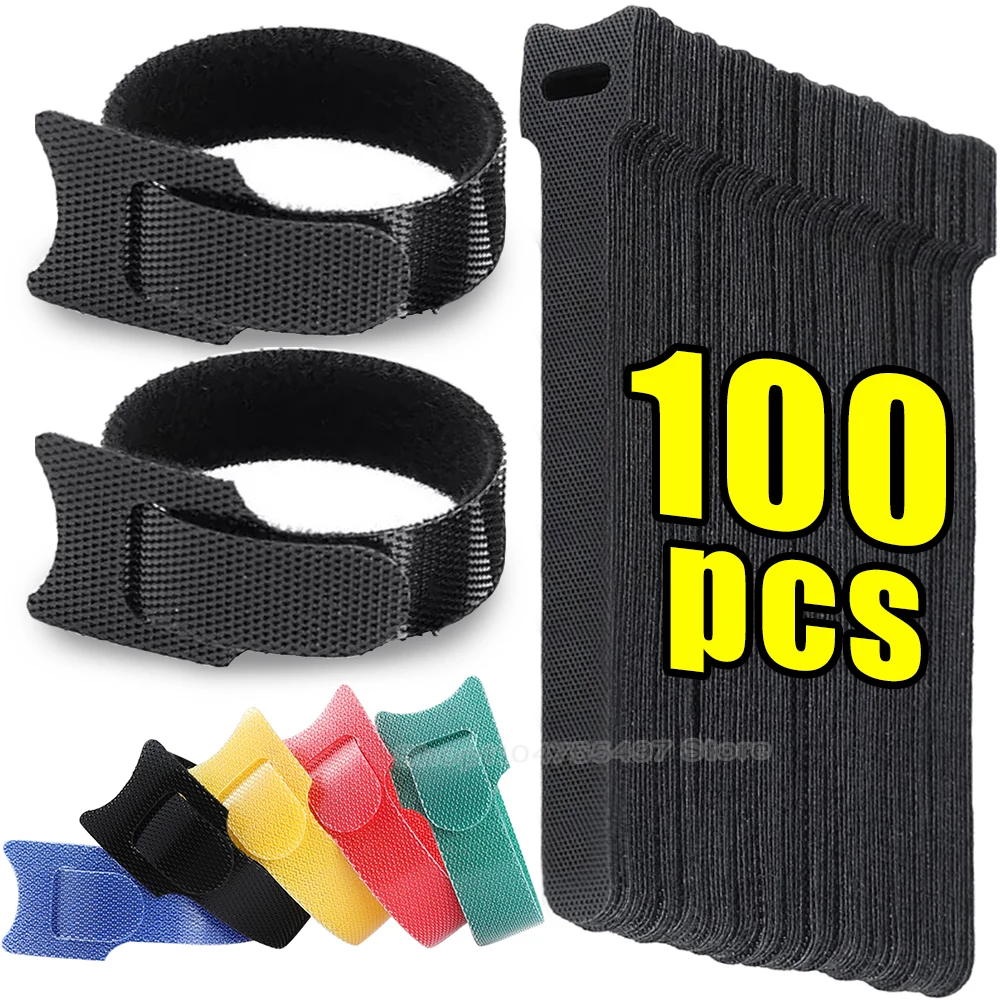 Releasable Cable Ties Black Nylon Loop and Hoop Fastener Tape Cord Straps Wire Organizer Multi-Purpose Bundling Wrap Tie