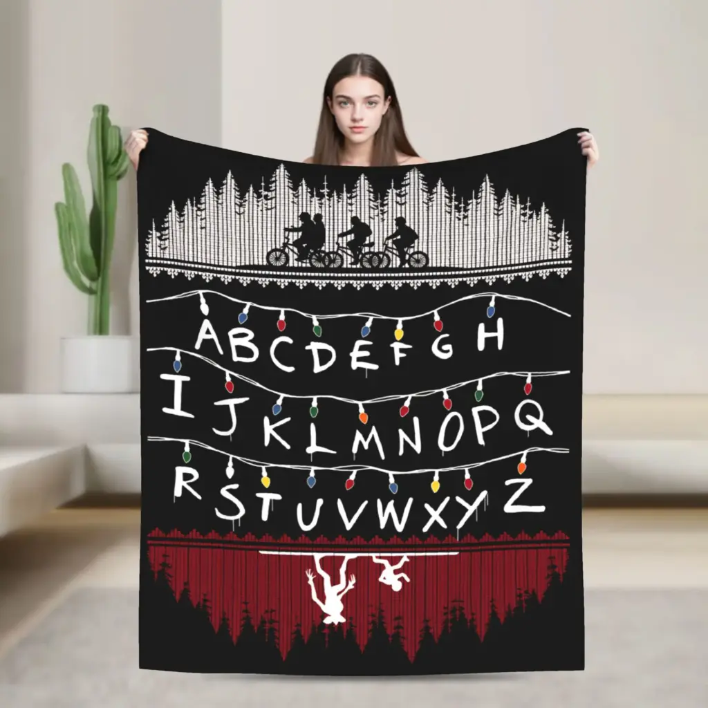 Warm Blanket Picnic Stranger Alphabet Lights Throw Blanket Flannel Bedspread For Home Decor Comfortable Sofa Bed Cover