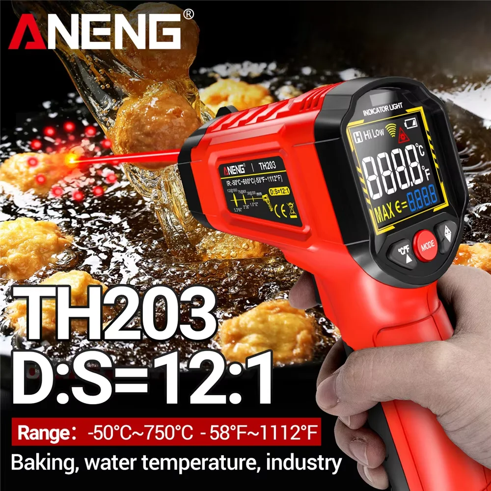 Infrared Thermometer -50~600℃ Digital Temperature Meter Non-contact Pyrometer Tester IR Hygrometer Industrial Tool ANENG TH203