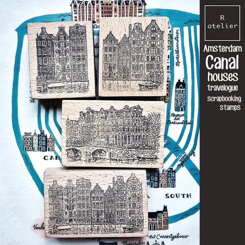 Amsterdam Canal Houses Wooden Stamp for Scrapbooking European City Travelogue Journaling Diary Decoration