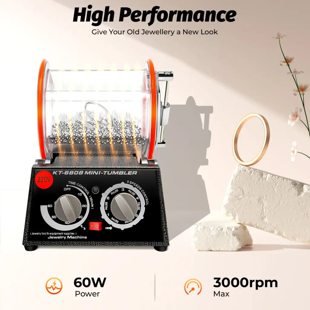 60W/150W Electric Jewelry Polisher, Rotary Tumbler Polishing Machine w/Timer, 5-Speed Adjustable, Polishing Beads (220V EU Plug)