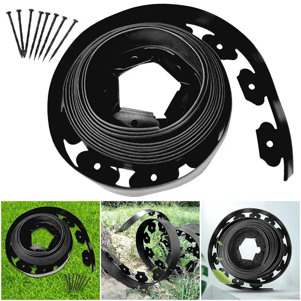 5/10M Fixed Garden Barrier Lawn Grass Plastic Edging Border Landscape Edging Garden Edge Kit With Anchoring Spikes Easy Install
