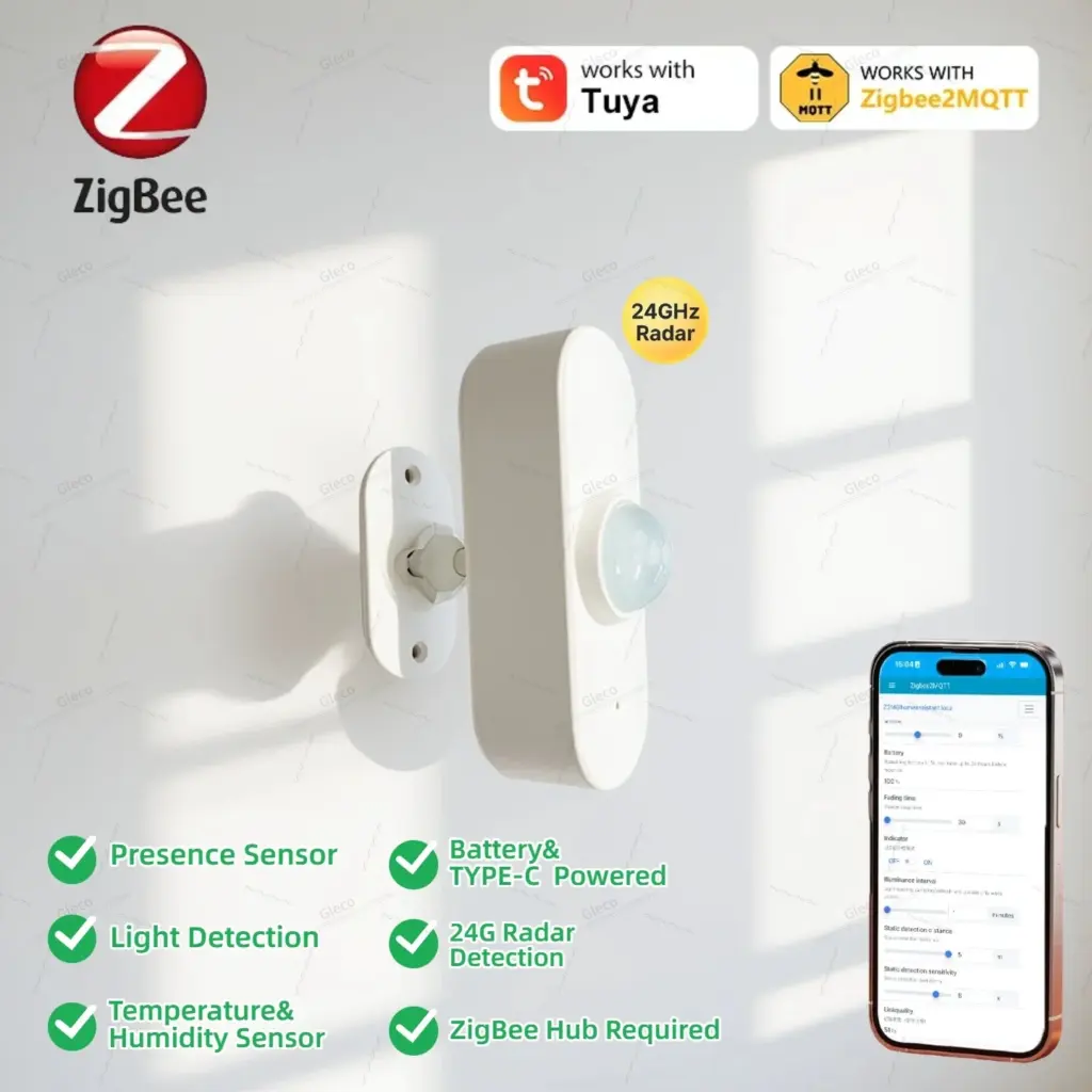Zigbee Human Presence PIR Motion Sensor Luminance Temperature Humidity Detector USB/Battery Operated For Smart Life Tuya Z2M