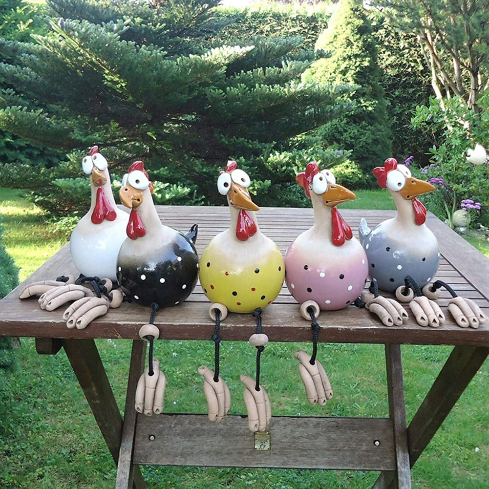 Big-eyed Chicken Decor Statue Garden Supplies Long Feet Art Sculptures Craft Handicraft Waterproof for Garden Flowers Pot Plants