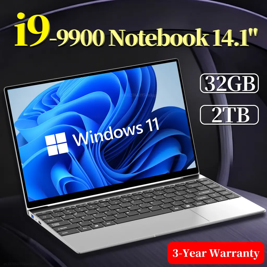 LENO NEW 14.1" Laptop Intel Core i9-9900 32GB 2TB Windows 11 Gaming Computer PC Gamer office Ultra Slim Notebook 1920*1080 HD