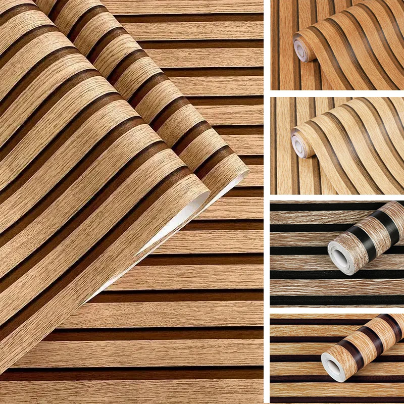 Wallpaper Self-adhesive Waterproof Imitation Wood Grain PVC Cabinet Table And Chair Seamless Furniture Renovation Wall Stickers